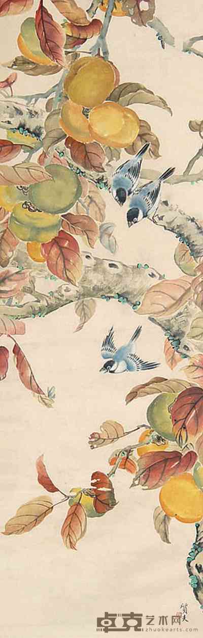 钟质夫 花鸟 立轴 98×32cm